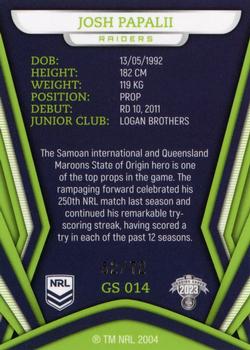 2023 NRL Traders Titanium - Gold Pearl Special #GS014 Josh Papalii Back